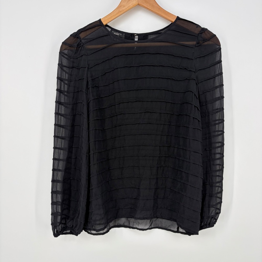 Talbots Blouse Black Tiered Ruffle Sheer Long Sleeve Romantic 6 Blouse Teacher